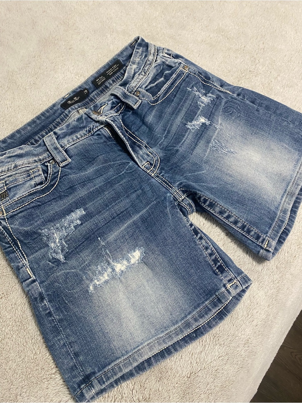 Miss Me Distressed Medium Blue Denim Shorts